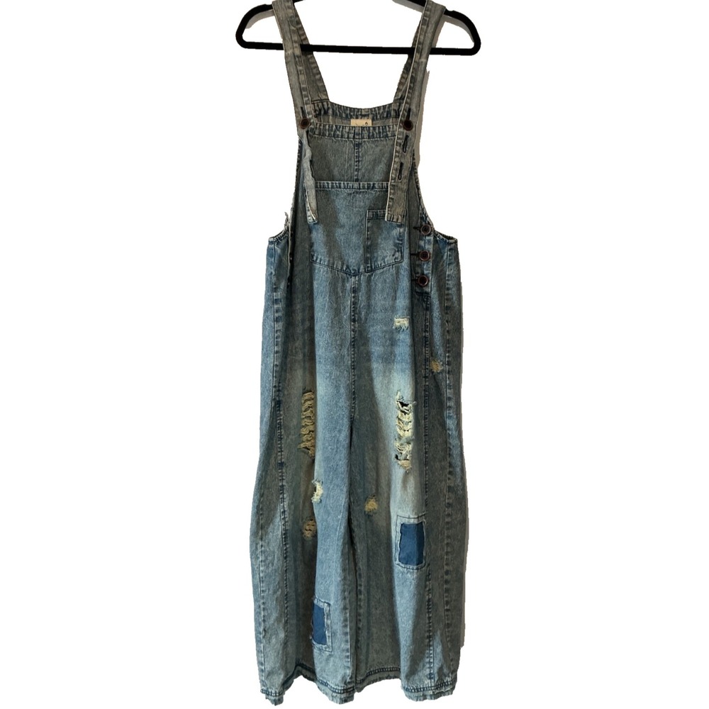 Jaded Gypsy Denim Cotton Overalls distressed Boho Cottagecore Small Medium